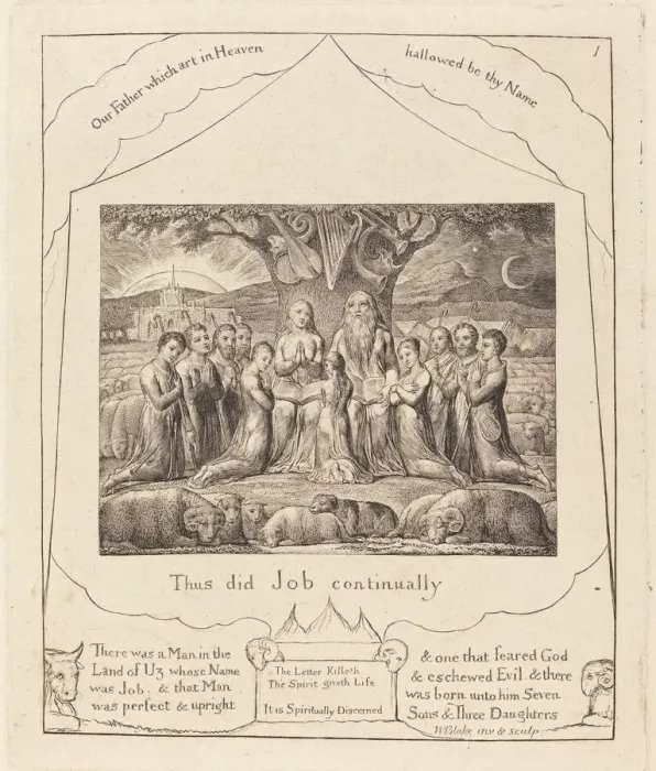 Framed Print : Job and His Family, 1825. Creator: William Blake Framed Print : Job and His Family, 1825. Creator: William Blake