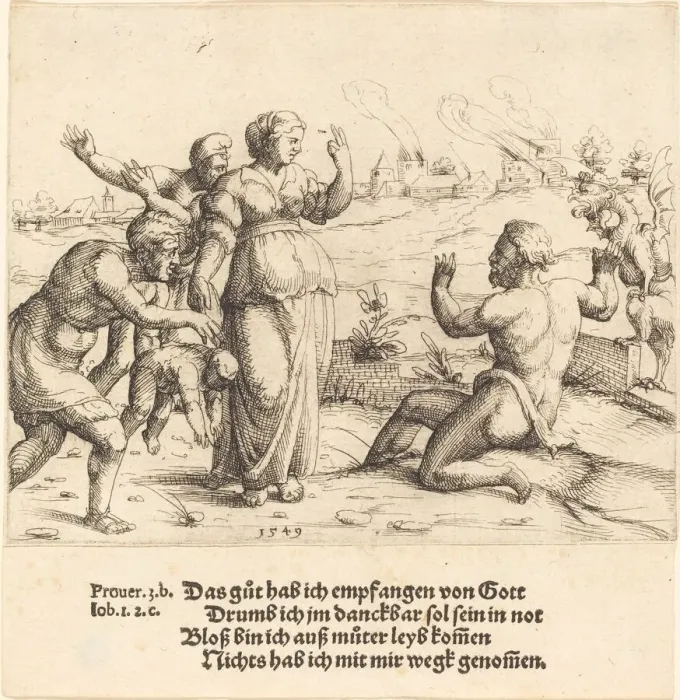 Framed Print : Job Learns of His Misfortunes, 1549. Creator: Augustin Hirschvogel Framed Print : Job Learns of His Misfortunes, 1549. Creator: Augustin Hirschvogel