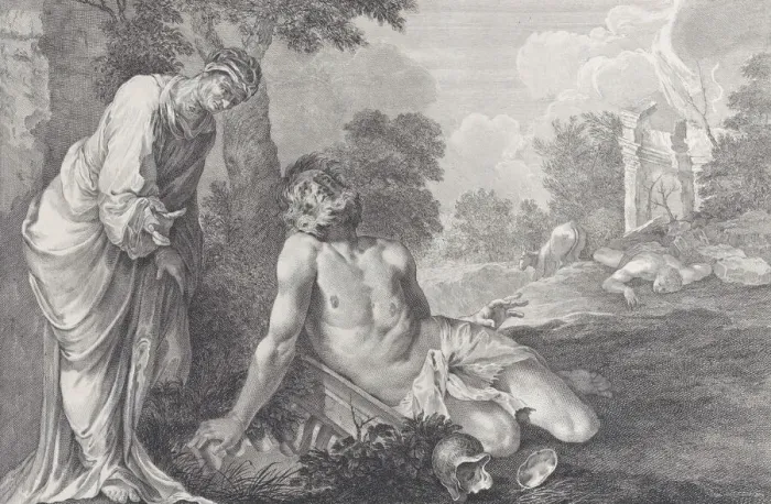 Framed Print : Job rebuked by his wife, 1730-39. Creator: Pietro Monaco Framed Print : Job rebuked by his wife, 1730-39. Creator: Pietro Monaco