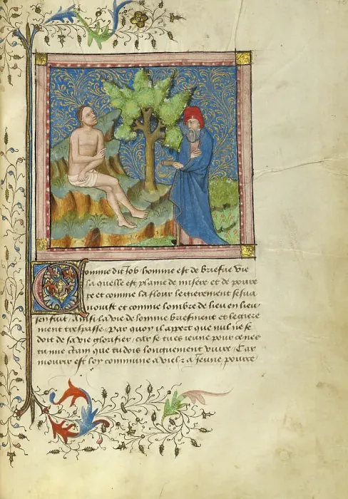 Framed Print : Job Speaking to a Friend; Livre de Bonnes Meurs, about 1430. Creator: Unknown Framed Print : Job Speaking to a Friend; Livre de Bonnes Meurs, about 1430. Creator: Unknown