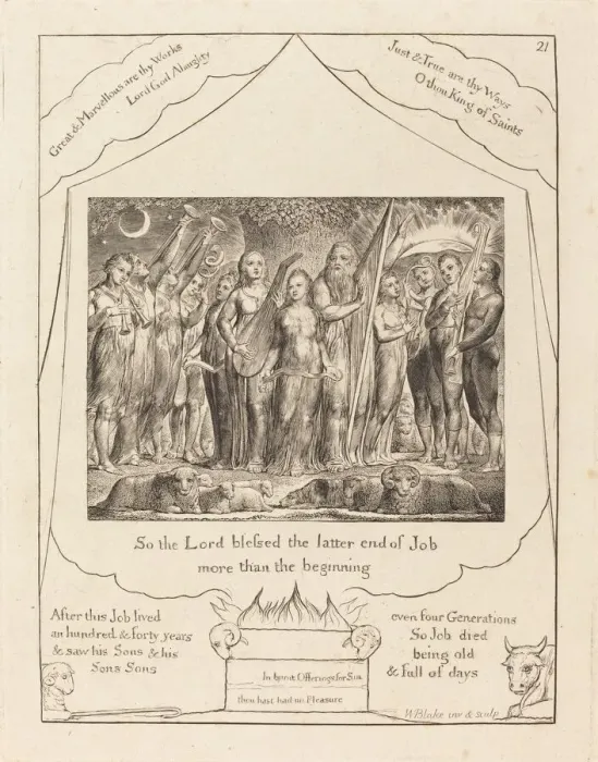 Framed Print : Job and His Wife Restored to Prosperity, 1825. Creator: William Blake Framed Print : Job and His Wife Restored to Prosperity, 1825. Creator: William Blake