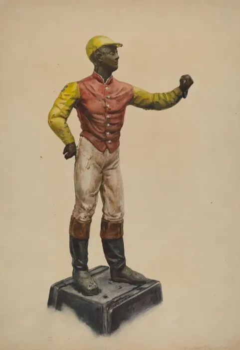 Framed Print : Jockey Hitching Post, c. 1937. Creator: Elizabeth Fairchild Framed Print : Jockey Hitching Post, c. 1937. Creator: Elizabeth Fairchild