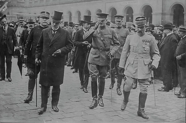 Joffre, Sharp, Pershing, Paris, July 4, 1917, 4 Jul 1917. Creator: Bain News Service