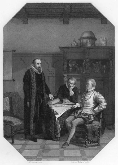Framed Print : Johan van Oldenbarnevelt meeting Earl of Leicester, 1585-1587 (c1870). Artist: Van Kesteren Framed Print : Johan van Oldenbarnevelt meeting Earl of Leicester, 1585-1587 (c1870). Artist: Van Kesteren
