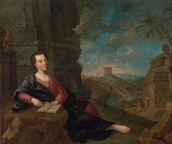 Johann Joachim Winckelmann (1717-1768) Shown against an Italian Landscape, Early 19th cen.. Creator: Anonymous