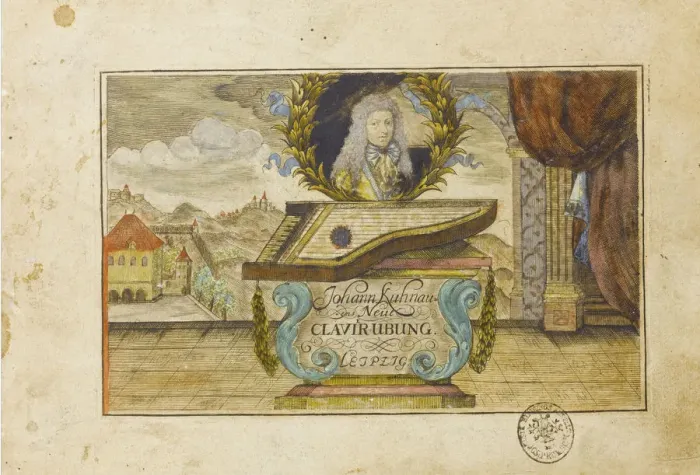 Framed Print : Johann Kuhnau (Neue Clavier-Uebung), 1689. Artist: Anonymous Framed Print : Johann Kuhnau (Neue Clavier-Uebung), 1689. Artist: Anonymous