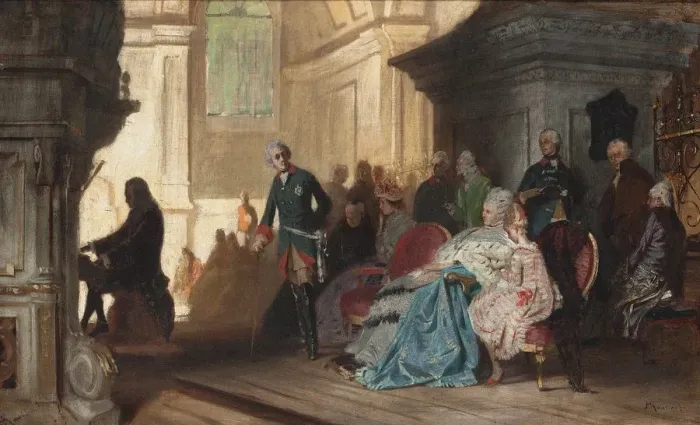 Framed Print : Johann Sebastian Bach playing for Frederick the Great of Prussia, c. 1870 Framed Print : Johann Sebastian Bach playing for Frederick the Great of Prussia, c. 1870