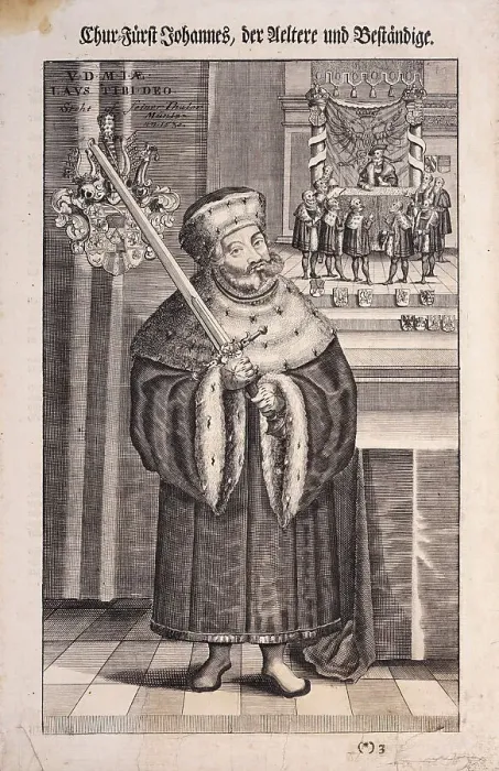 Framed Print : Johann the Steadfast (1468-1532), Elector of Saxony, c. 1710. Creator: Marchand, Johann Christian (1680-1711) Framed Print : Johann the Steadfast (1468-1532), Elector of Saxony, c. 1710. Creator: Marchand, Johann Christian (1680-1711)