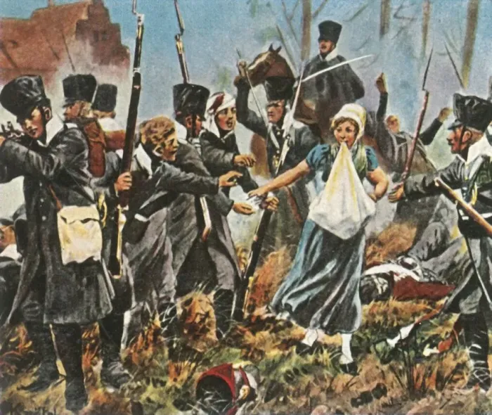 Framed Print : Johanna Stegen at the fighting in Lüneburg, 2 April 1813, (1936). Creator: Unknown Framed Print : Johanna Stegen at the fighting in Lüneburg, 2 April 1813, (1936). Creator: Unknown