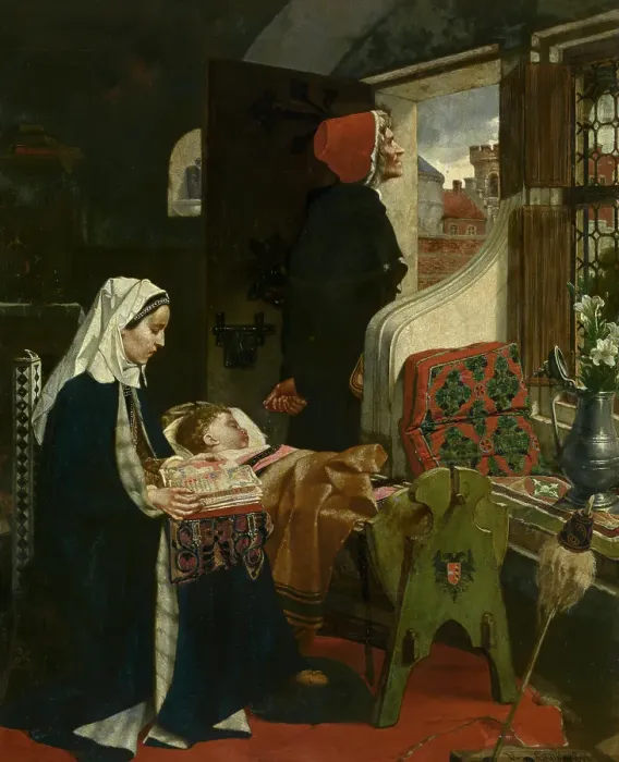 Framed Print : Johanna van der Gheynst with her Child in the Cradle, 1861. Creator: Victor Lagye Framed Print : Johanna van der Gheynst with her Child in the Cradle, 1861. Creator: Victor Lagye