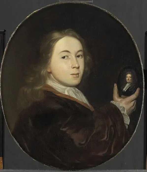 Framed Print : Johannes Bakhuysen (1683-1731). With a Miniature Portrait of his Father Ludolf, 1699-1708. Creator: Ludolf Bakhuizen Framed Print : Johannes Bakhuysen (1683-1731). With a Miniature Portrait of his Father Ludolf, 1699-1708. Creator: Ludolf Bakhuizen