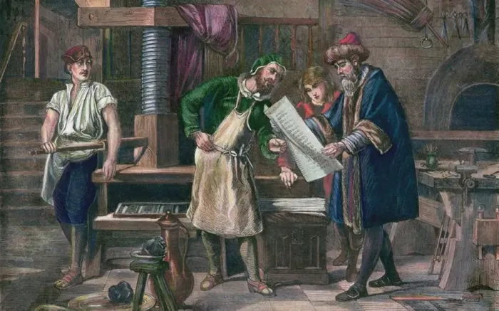 Framed Print : Johannes Gutenberg in his workshop Framed Print : Johannes Gutenberg in his workshop