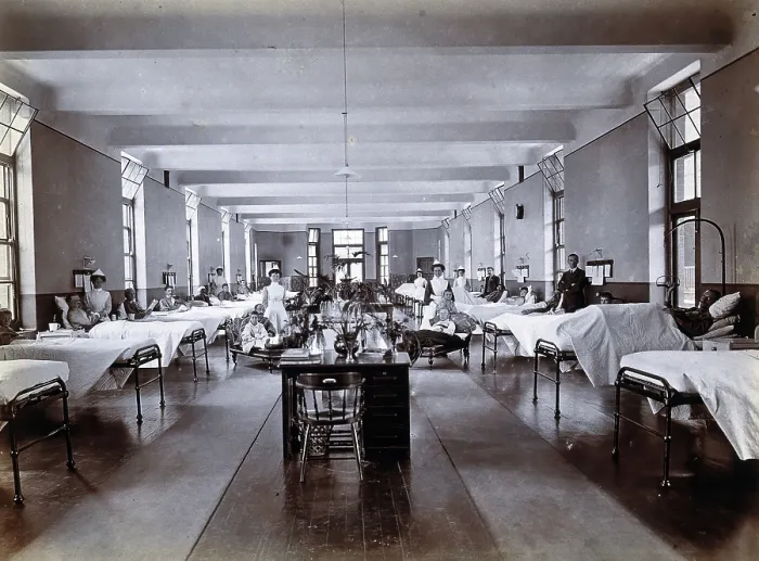 Framed Print : Johannesburg Hospital, South Africa: hospital ward with child patients and nurses, c1905. Creator: Unknown Framed Print : Johannesburg Hospital, South Africa: hospital ward with child patients and nurses, c1905. Creator: Unknown