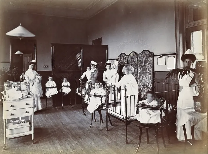 Framed Print : Johannesburg Hospital, South Africa: small hospital ward with nurses and children, c1905. Creator: Unknown Framed Print : Johannesburg Hospital, South Africa: small hospital ward with nurses and children, c1905. Creator: Unknown