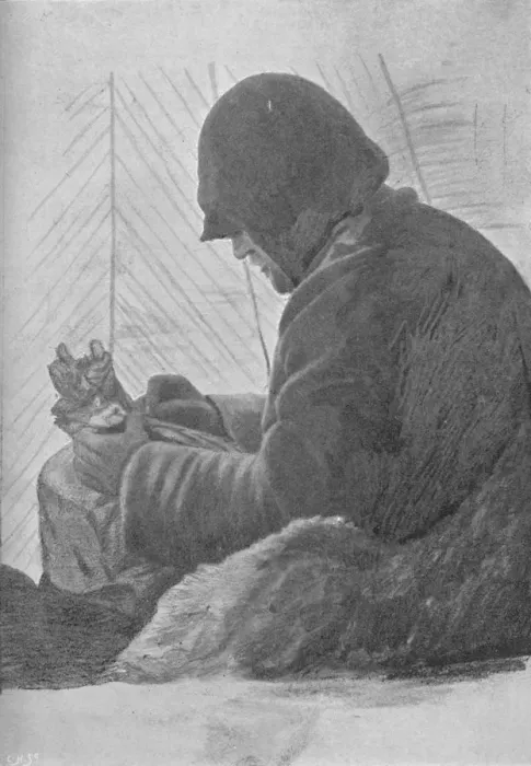 Framed Print : Johansen Sitting in the Sleeping Bag in the Hut, c1893-1896, (1897) Framed Print : Johansen Sitting in the Sleeping Bag in the Hut, c1893-1896, (1897)