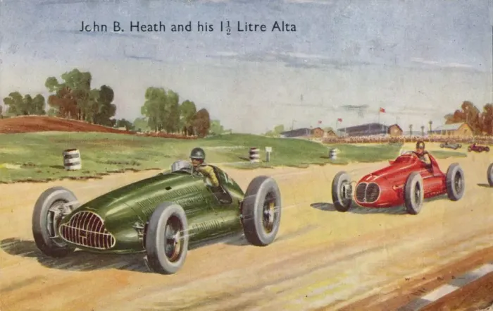 Framed Print : John B. Heath and his 1 1 / 2 Litre Alta, c1953 Framed Print : John B. Heath and his 1 1 / 2 Litre Alta, c1953