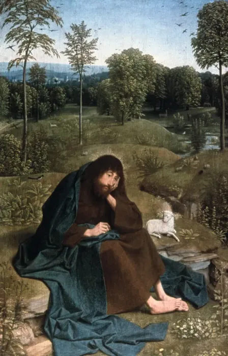 Framed Print : John the Baptist in the Wilderness, 1490-1495. Artist: Geertgen tot Sint Jans Framed Print : John the Baptist in the Wilderness, 1490-1495. Artist: Geertgen tot Sint Jans