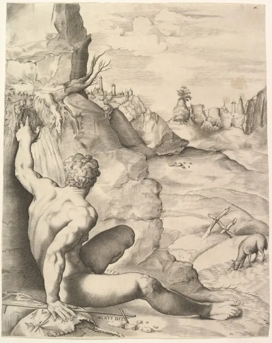 Framed Print : John the Baptist in the Wilderness, ca. 1545-55. Creator: Guilo Sanuto Framed Print : John the Baptist in the Wilderness, ca. 1545-55. Creator: Guilo Sanuto
