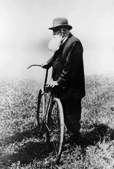 Framed Print : John Boyd Dunlop with bicycle, July 1918 Framed Print : John Boyd Dunlop with bicycle, July 1918