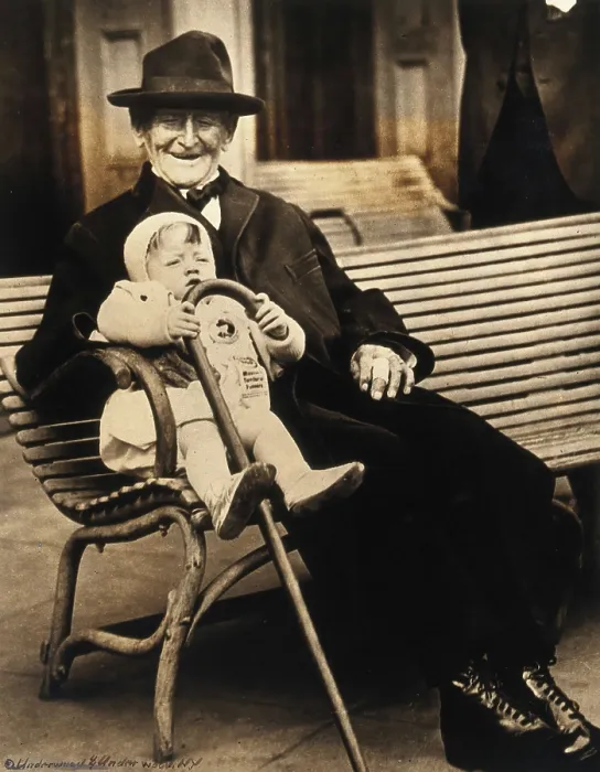 Framed Print : John Daubeny, a centenarian, holding a 1 year old boy, c1922. Creator: Unknown Framed Print : John Daubeny, a centenarian, holding a 1 year old boy, c1922. Creator: Unknown
