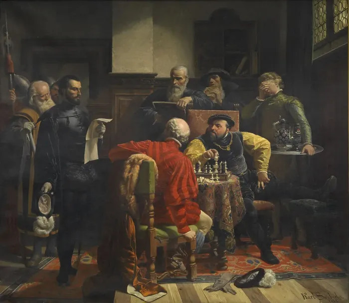 Framed Print : John Frederick I the Magnanimous, Elector of Saxony receiving his death sentence, 1858. Creator: Svoboda, Karel (1824-1870) Framed Print : John Frederick I the Magnanimous, Elector of Saxony receiving his death sentence, 1858. Creator: Svoboda, Karel (1824-1870)