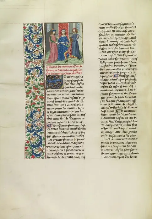 Framed Print : John of Gaunt Giving a Letter from the Duke of Berry to a Messenger, c1390s; about Creator: Master of the Copenhagen Caesar Framed Print : John of Gaunt Giving a Letter from the Duke of Berry to a Messenger, c1390s; about Creator: Master of the Copenhagen Caesar