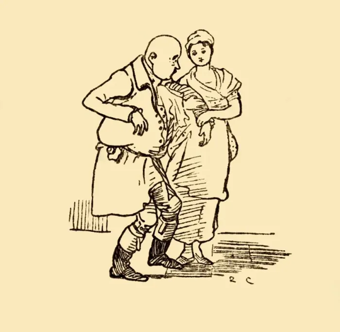 Framed Print : John Gilpin arrives, hatless and wigless once more, 1878, (c1918). Creator: Randolph Caldecott Framed Print : John Gilpin arrives, hatless and wigless once more, 1878, (c1918). Creator: Randolph Caldecott