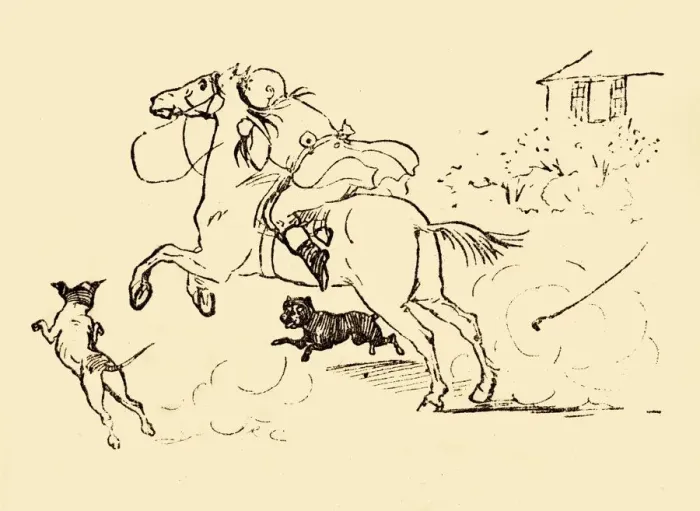 Framed Print : John Gilpin is chased by dogs as his horse gallops out of control, 1878, (c1918) Framed Print : John Gilpin is chased by dogs as his horse gallops out of control, 1878, (c1918)