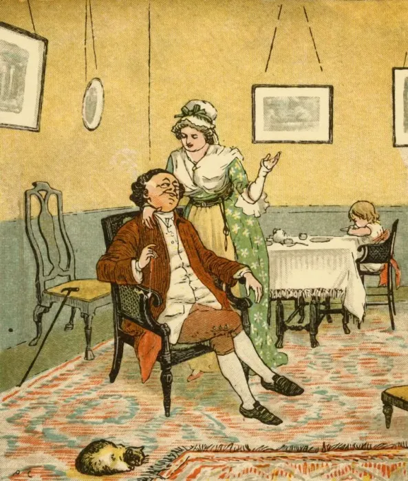 Framed Print : John Gilpin and his wife, 1878, (c1918). Creator: Randolph Caldecott Framed Print : John Gilpin and his wife, 1878, (c1918). Creator: Randolph Caldecott
