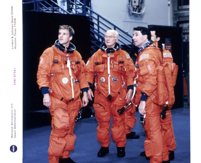 Framed Print : John H Glenn and crew members, June 1998 Framed Print : John H Glenn and crew members, June 1998