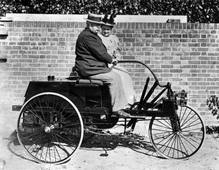 Framed Print : John Henry Knight and wife on Knight 1895 3 wheeler. Creator: Unknown Framed Print : John Henry Knight and wife on Knight 1895 3 wheeler. Creator: Unknown