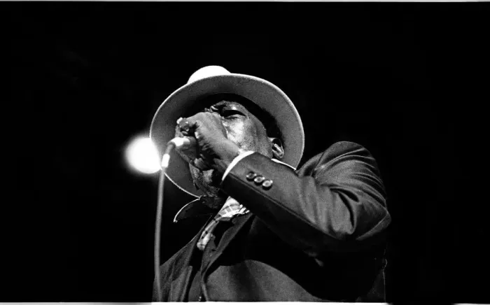 Framed Print : John Lee Hooker, Royal Festival Hall, London, 1988. Artist: Brian O Connor Framed Print : John Lee Hooker, Royal Festival Hall, London, 1988. Artist: Brian O Connor
