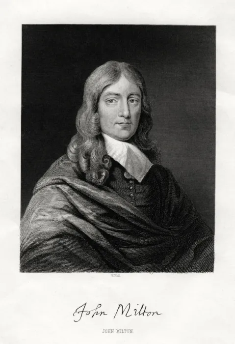 Framed Print : John Milton, English poet, 19th century. Artist: W Holl