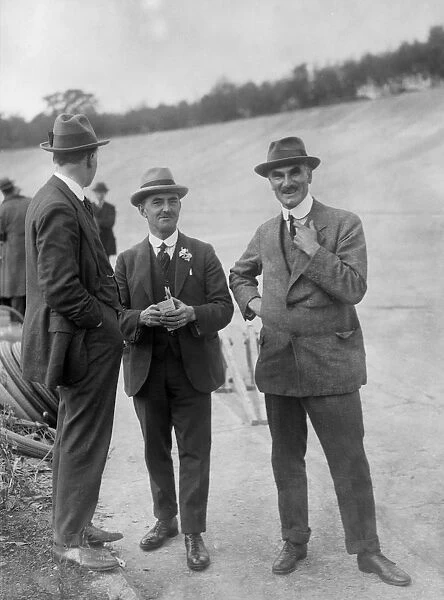 John Portwine and Selwyn Edge of AC Cars at Brooklands motor racing circuit, Surrey, c1921
