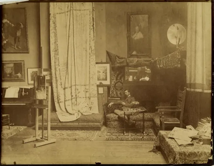 Framed Print : John Singer Sargent (1856-1925) in his workshop, c. 1890 Framed Print : John Singer Sargent (1856-1925) in his workshop, c. 1890