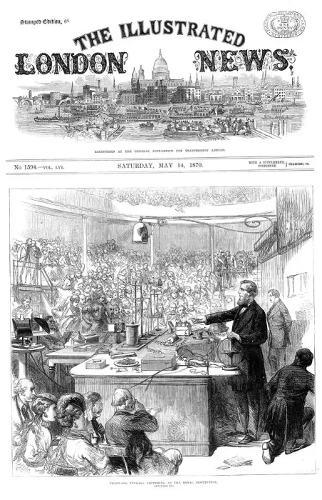 Framed Print : John Tyndall lecturing on electromagnetism at the Royal Institution, London. May 1870 Framed Print : John Tyndall lecturing on electromagnetism at the Royal Institution, London. May 1870