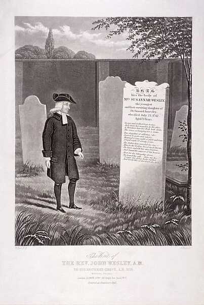 John Wesley visiting his mothers grave in 1779, Bunhill Fields, Finsbury, London, (c1850)
