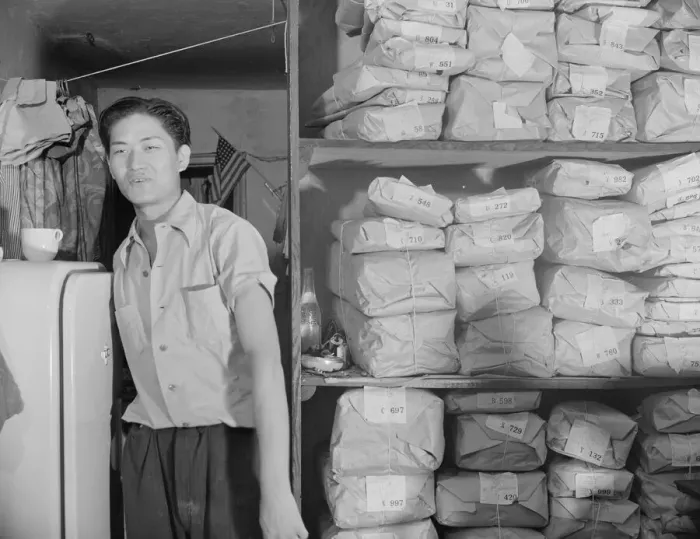 Framed Print : Johnnie Lew, owner of the laundry under the apartment of Mrs. Ella Watson... Washington, DC, 1942. Creator: Gordon Parks Framed Print : Johnnie Lew, owner of the laundry under the apartment of Mrs. Ella Watson... Washington, DC, 1942. Creator: Gordon Parks