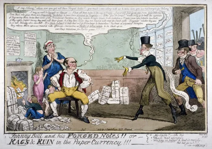 Framed Print : Johnny Bull and his forged notes!!!, 1819 Framed Print : Johnny Bull and his forged notes!!!, 1819