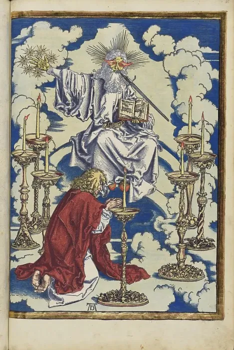 Framed Print : John's vision of the candlestick. From the Apocalypse (Revelation of John), 1511. Creator: Dürer, Albrecht (1471-1528) Framed Print : John's vision of the candlestick. From the Apocalypse (Revelation of John), 1511. Creator: Dürer, Albrecht (1471-1528)