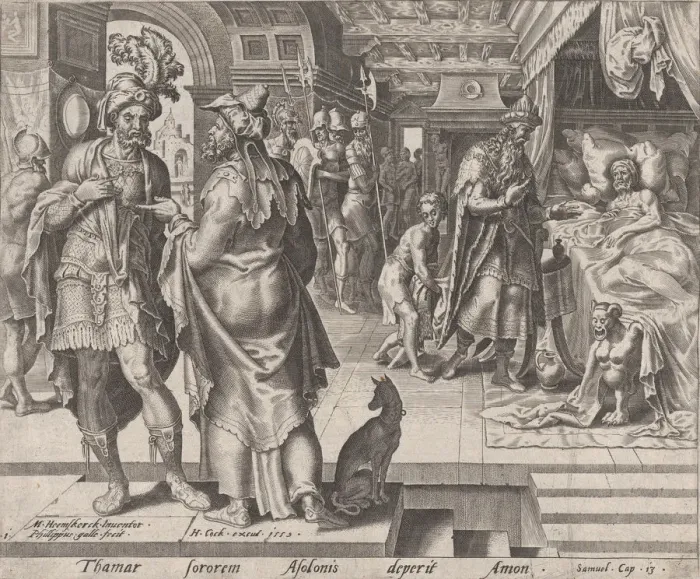 Framed Print : Jonadab Counselling Amnon, from The Story of Tamar and Amnon, plate 1, 1559. 1559 Framed Print : Jonadab Counselling Amnon, from The Story of Tamar and Amnon, plate 1, 1559. 1559