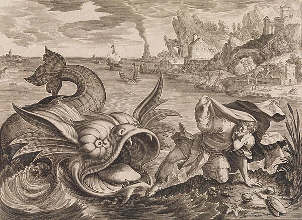 Jonah Cast on Shore by the Fish, ca. 1585. Creators: Antonius Wierix, Hieronymous Wierix