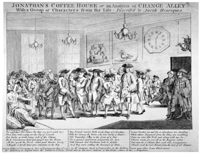 Framed Print : Jonathans Coffee House, London, 1763. Artist: HO Neal Framed Print : Jonathans Coffee House, London, 1763. Artist: HO Neal