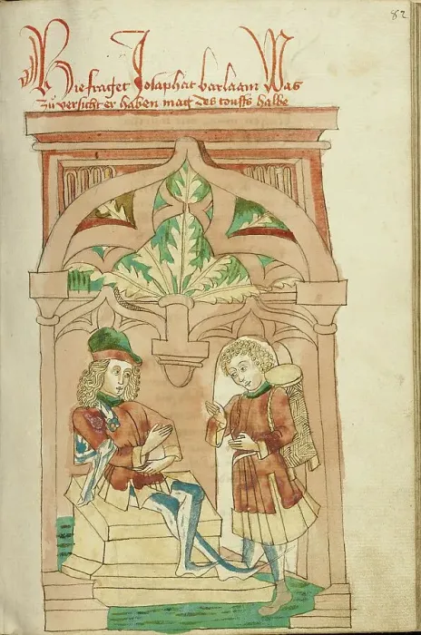 Framed Print : Josaphat and Barlaam in Conversation; Barlaam und Josaphat, 1469. Creators: Hans Schilling, Diebolt Lauber