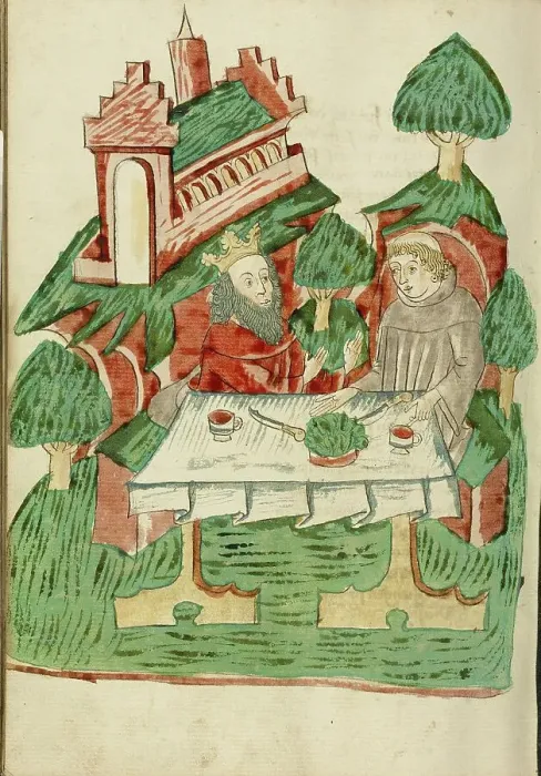 Framed Print : Josaphat and Barlaam Share a Meal; Barlaam und Josaphat, 1469. Creators: Hans Schilling, Diebolt Lauber Framed Print : Josaphat and Barlaam Share a Meal; Barlaam und Josaphat, 1469. Creators: Hans Schilling, Diebolt Lauber
