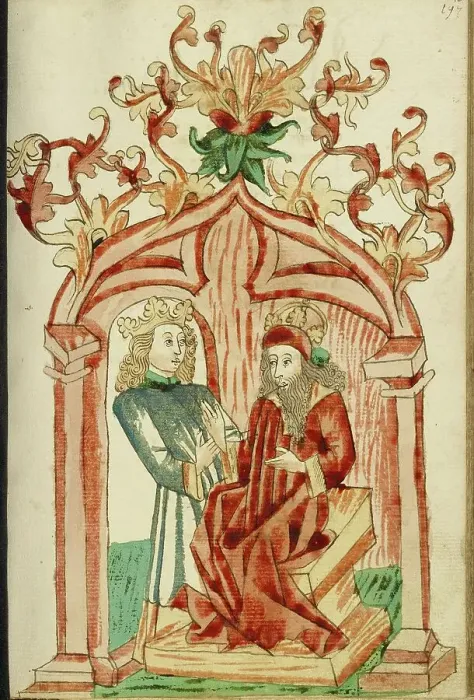 Framed Print : Josaphat and King Avenir in Conversation; Barlaam und Josaphat, 1469. Creators: Hans Schilling, Diebolt Lauber Framed Print : Josaphat and King Avenir in Conversation; Barlaam und Josaphat, 1469. Creators: Hans Schilling, Diebolt Lauber