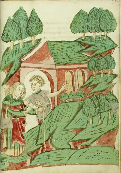 Framed Print : Josaphat meets a Hermit; Barlaam und Josaphat, 1469. Creators: Hans Schilling, Diebolt Lauber Framed Print : Josaphat meets a Hermit; Barlaam und Josaphat, 1469. Creators: Hans Schilling, Diebolt Lauber