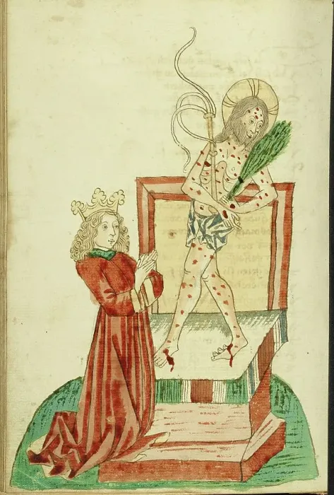 Framed Print : Josaphat Praying before the Man of Sorrows; Barlaam und Josaphat, 1469. Creators: Hans Schilling, Diebolt Lauber Framed Print : Josaphat Praying before the Man of Sorrows; Barlaam und Josaphat, 1469. Creators: Hans Schilling, Diebolt Lauber