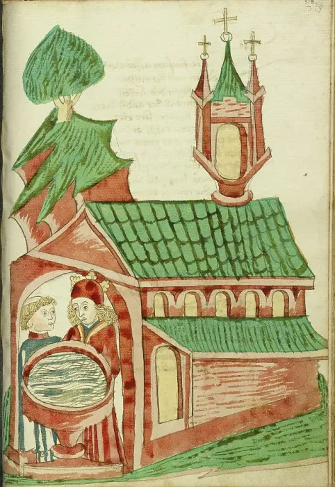 Framed Print : Josaphat and a Priest near a Church Baptismal Font; Barlaam und Josaphat, 1469. Creators: Hans Schilling, Diebolt Lauber Framed Print : Josaphat and a Priest near a Church Baptismal Font; Barlaam und Josaphat, 1469. Creators: Hans Schilling, Diebolt Lauber