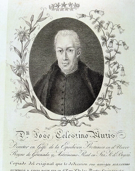 Jose Celestino Mutis (1732-1808), Spanish-Colombian naturalist, engraving